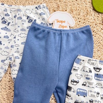 Kit 3 calças - Aviãozinho, Azul Jeans, Carrinhos